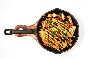 fried potatoes in a pan isolate