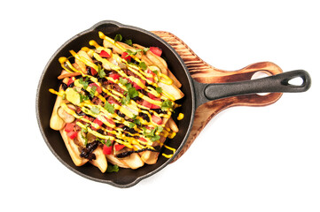 fried potatoes in a pan isolate