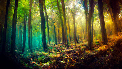 Obraz premium Cinematic forest background, Generative AI