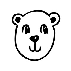 Vector black outline flat cartoon doodle bear face isolated on white background