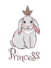 Cute bunny girl with crown. Little Princess vector