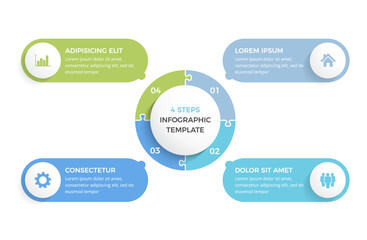 Circle diagram with 4 steps with place for your text and icons, puzzle circle, infographic template