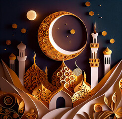 Paper Cut Design for ramadan Celebration.  Generative ai