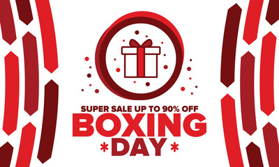 Boxing Day. Day after Christmas Day, when gifts are given! This holiday is associated with shopping and sporting events. Celebrated annually in the Great Britain on December 26th. Vector illustration