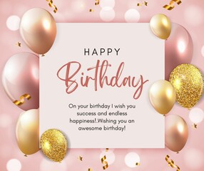 happy birthday card with balloons - obrazy, fototapety, plakaty