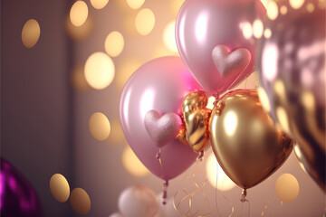 Festive gold pink balloons 3d  body side view 3D rendering background