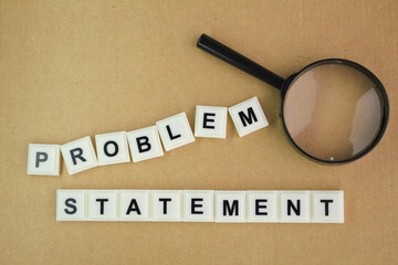 magnifying glass and glasses with problem statement words. problem solving concept. self-problem...