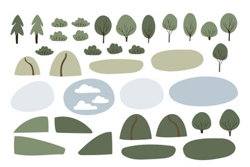 landscape background clipart, farm field illustration, cottage scenery vector in flat style, nature illustration