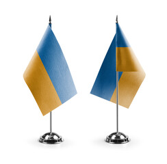 Small national flags of the Ukraine on a white background