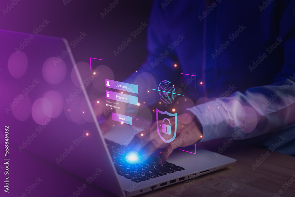 Aufkleber username and password (login) for technology cyber security internet and networking system. business