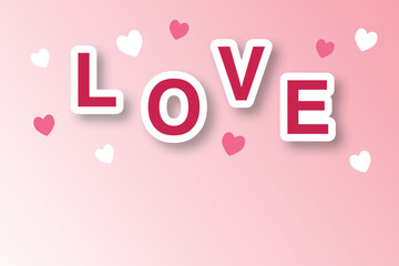 Love sign with hearts on pastel pink background of greeting design for Valentine’s day or Wedding, Holiday illustration for postcard, Love concept. copy space for text. illustration paper cut style.