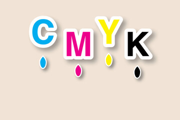 CMYK typography banner on pastel background. Concept for presenting color printing, template for your business. shadow overlay. copy space for text. illustration paper cut design style.