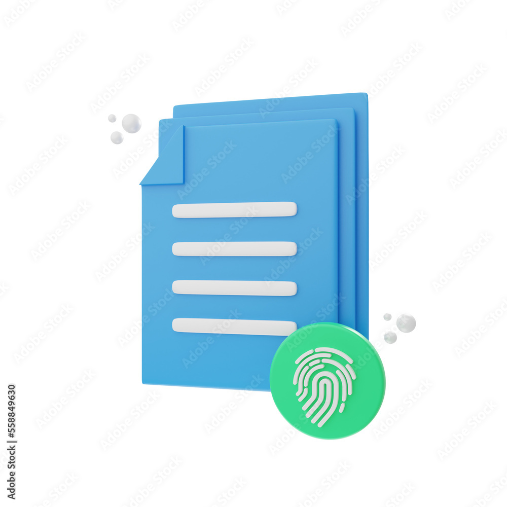 Poster 3d rendering fingerprint document icon object