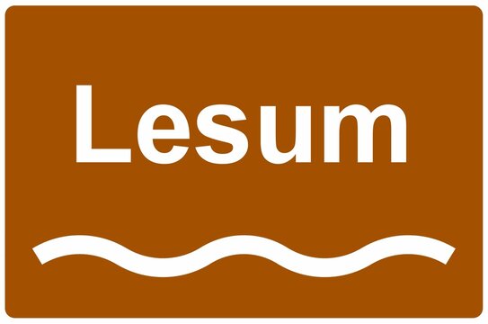 Illustration eines Flussnamenschildes des Flusses "Lesum"