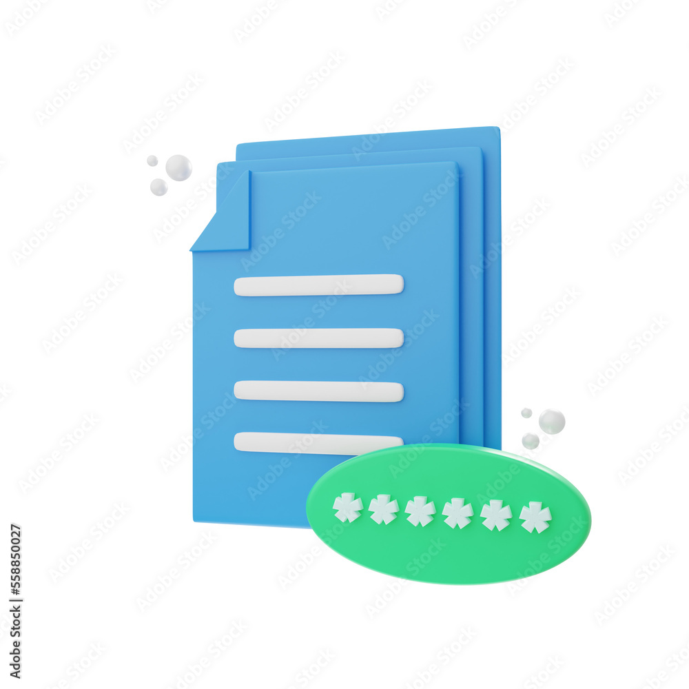 Poster 3d rendering document password icon object