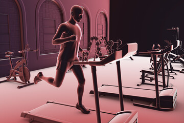 Man running on treadmill, 3D illustration.
