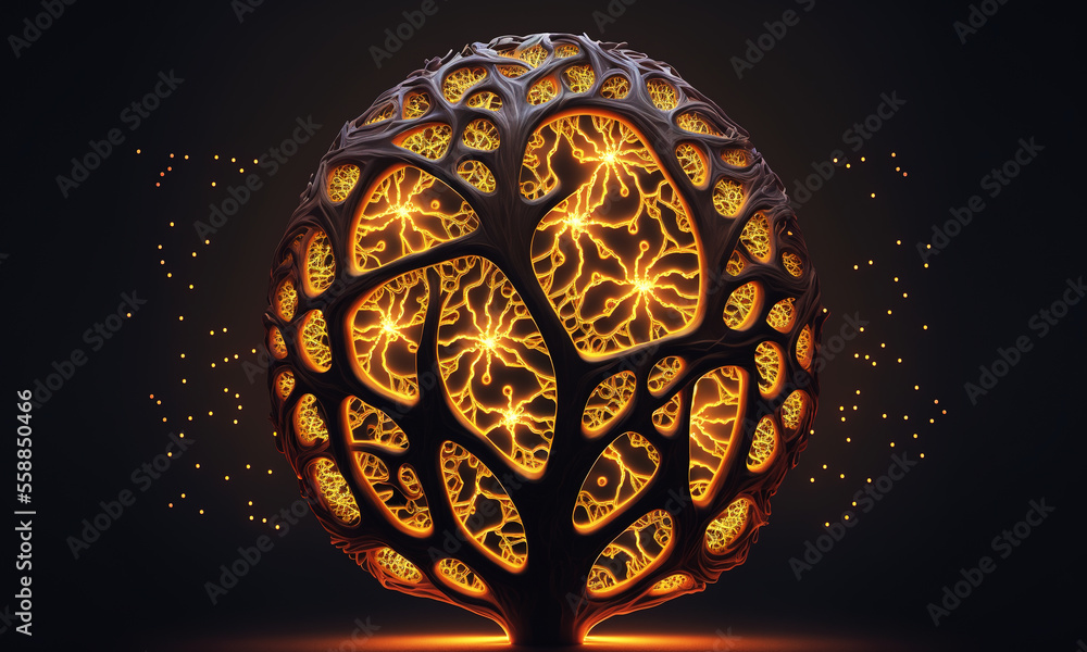 Fototapete Glowing brain background with neural links network. Illustration representing artificial intelligence neuronal activity. Generative AI