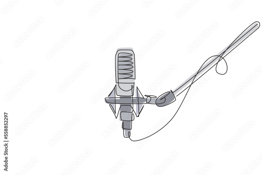 Poster continuous one line drawing microphone isolated with clipping path. condenser mic for studio recordi