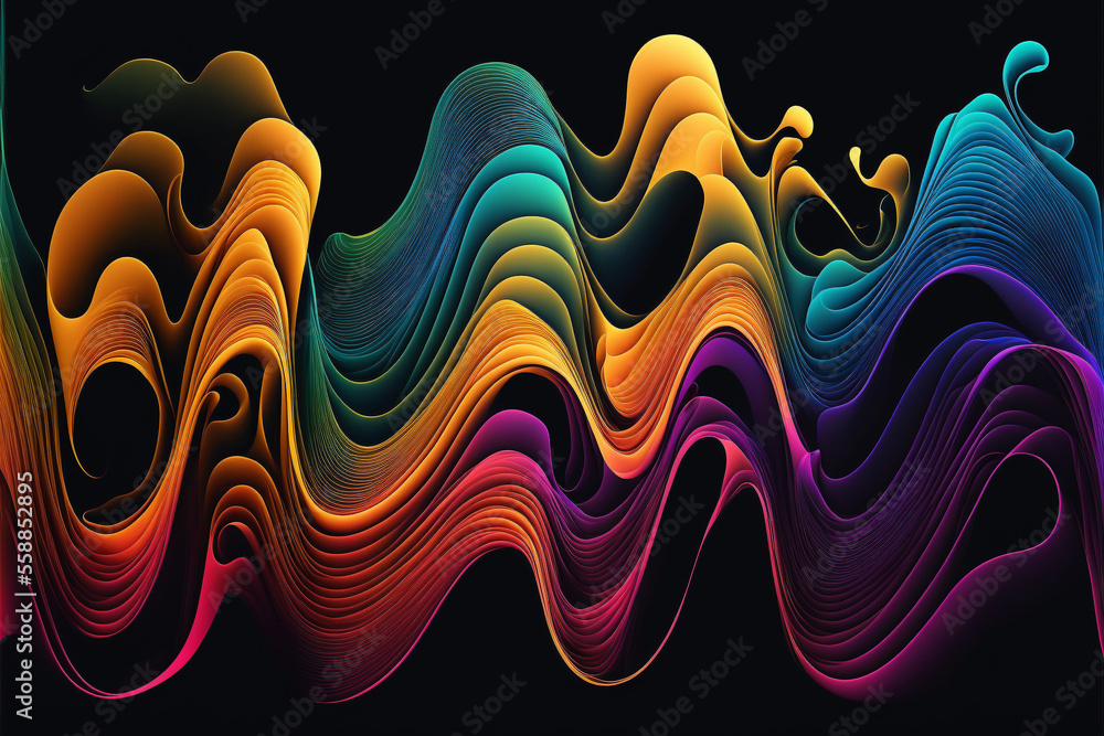 Poster creative abstract lines in retro colors on dark background. generative ai