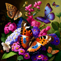 Butterflies & Garden Annuals created with Generative AI Technology - 558852823