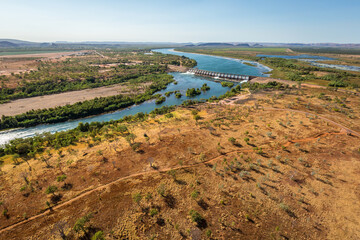 Aerial view Ord River and Diversion Dam Kununurra