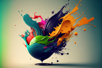 colorful paint splashes. blue, orange, yellow. Generative AI