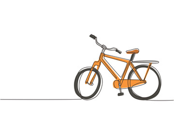 Continuous one line drawing side view classic city bicycle, ecological sport transport. Relaxing bike for community. Healthy lifestyle by cycling. Single line draw design vector graphic illustration