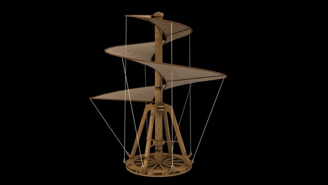 Leonardo Da Vinci`s Helicopter Transparent Alpha Video Animation