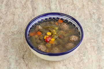 Tasty dietary soup with meatballs