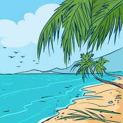 palm tree on the beach vector for card illustration background