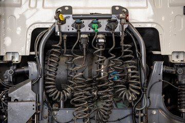Cables connected to the cab of the truck
