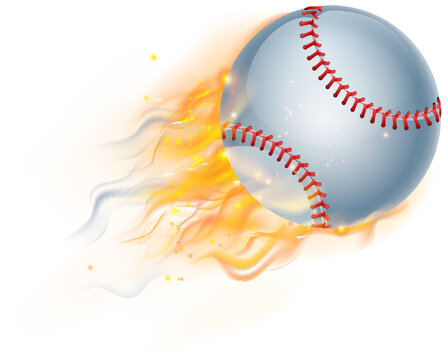 A Baseball ball flying through the air with flame or fire concept