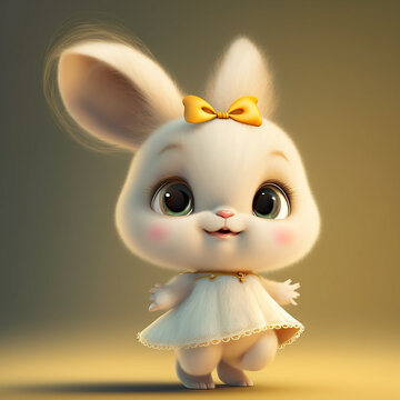 super cute white bunny, cartoon character design in Pixar style. Bright big eyes, Fluffy ears, Chinese zodiac, lunar new year, Chinese new year.
