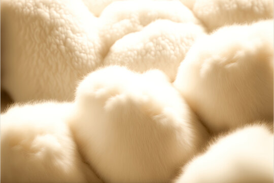 Close up of a white wool fur texture pads background, macro 