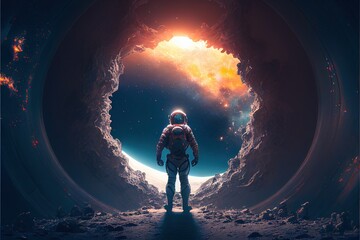 Obraz premium Astronaut during a mission in outer space. Ai Generative
