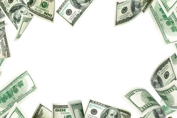 Dollar sign. American money. Cash white background, us bill. Money falling.