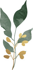 Gold leaf branch watercolor illustration