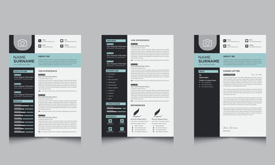 Modern Resume Layout and Cover Letter Dark Accents