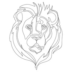 Lion face abstract line drawing outline design template,vector illustration.Lion head,Muzzle,portrait.Wild animal.Predator.Sketch for tattoo,icon,emblem,poster,print or t shirt,continuous line drawing