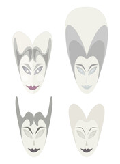 Alien aristocrat in the style of the Middle Ages. Face mask design. Beauty salon logo example. Vector set. 