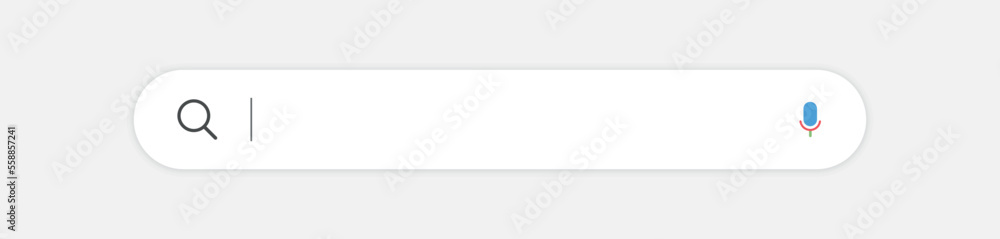 Poster Search bar. Neumorphism design. 3d rendering. Web Search button concept. Search window with shadow. Vector illustration 10 EPS.
