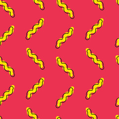 Seamless Pattern Of Memphis Zigzag Line Background In Yellow And Red Color.
