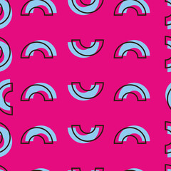 Memphis Style Seamless Pattern Background Of Semi Circles In Pink And Blue Color.