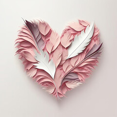 Creative Realistic Feathers Forming Heart Shape, 3D render.