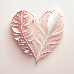 Creative Realistic Ethnic Feathers Forming Heart Shape In White And Pastel Pink Color. 3D Render Love Concept.