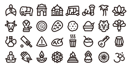 Fototapeta premium India icon set (Sharp bold line verson)