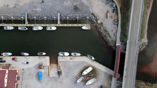 drone shot over a fishing warf