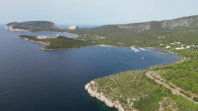 Porto Conte Natural Park and Capo Caccia in Sardinia, Italy - 4k Aerial Pedestal Up