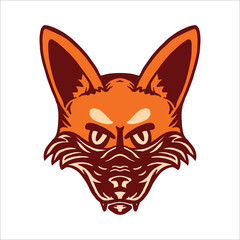 Funny fox, Cartoon forest animals, animal with cute emotion on face, vector illustration of orange foxe of wildlife around logo isolated on white background