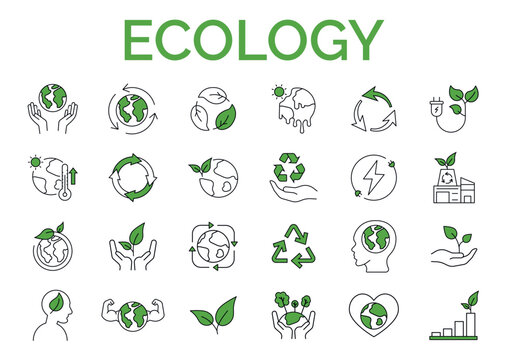Recycling, ecology set of 24 line vector icons. Editable stroke. Vector illustration